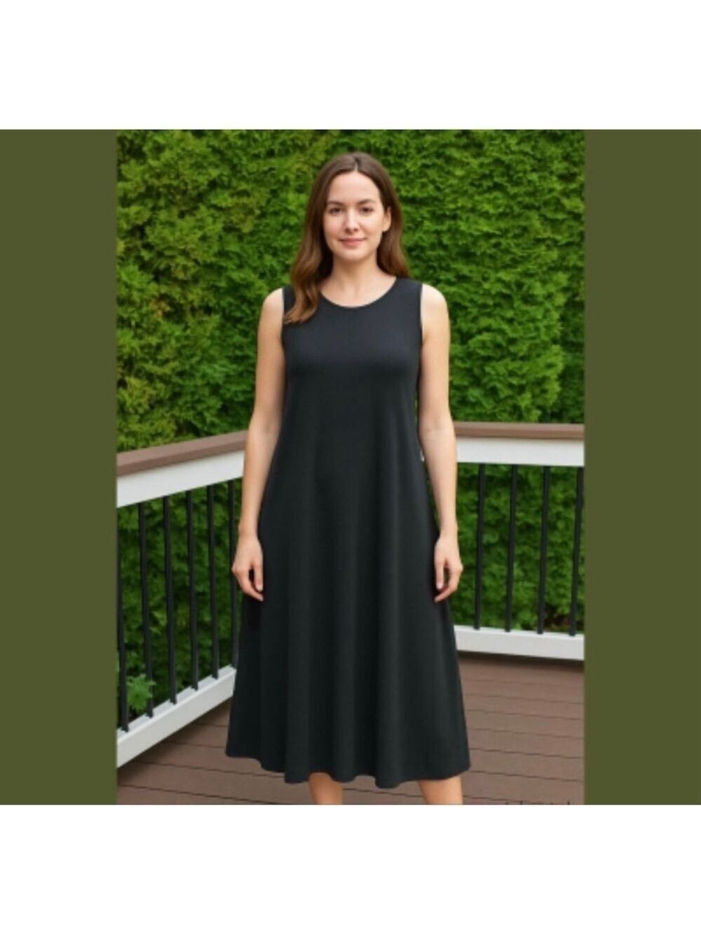 RIVA Factory black A-line midi dress sleeveless w pockets Sz S